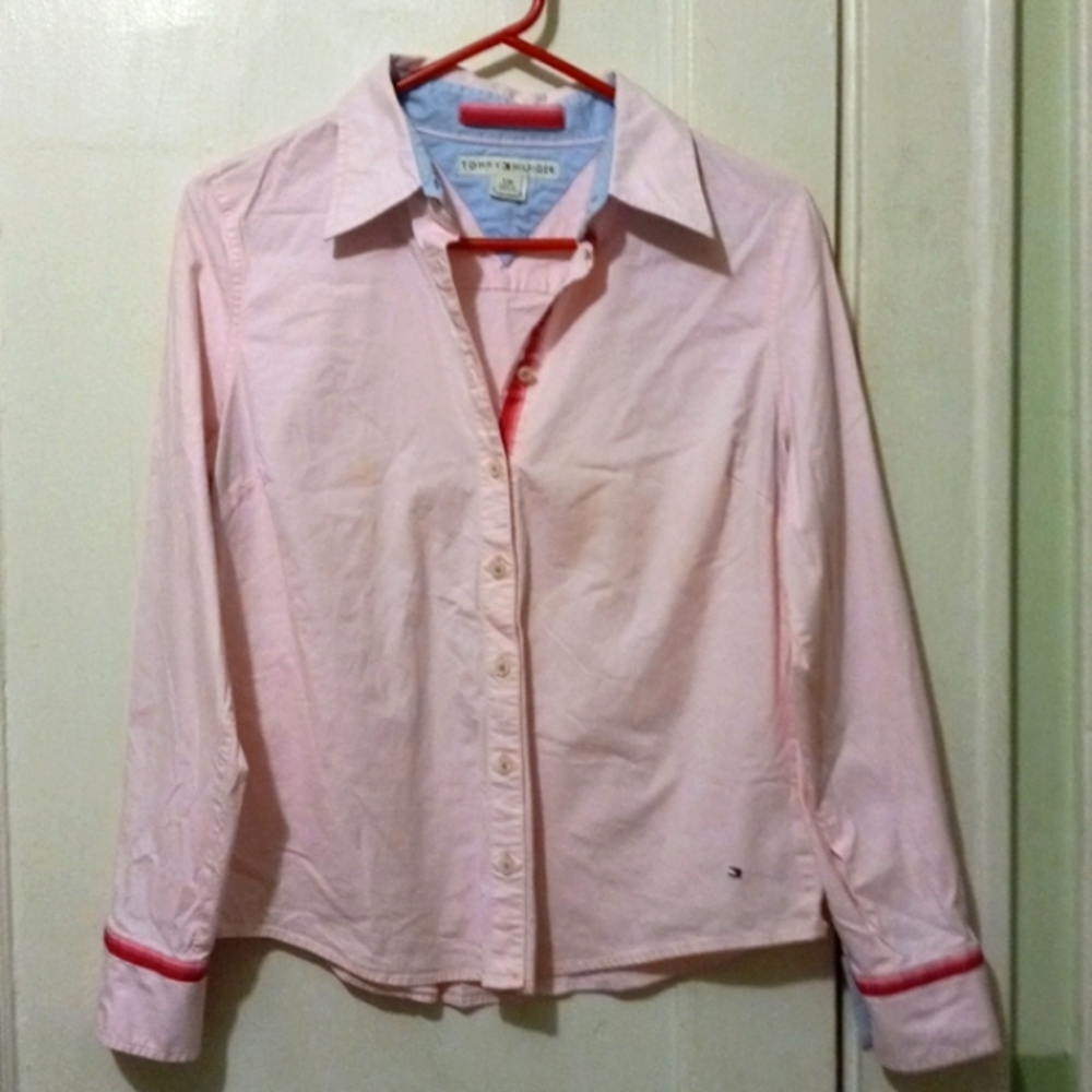 🤑SOLD🤑  Rare Tommy Hilfiger, Button Up Top, Lg, Pink.